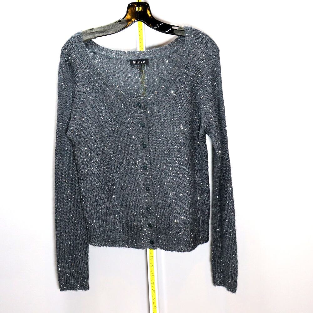 Two Sisters Sequin Mohair‎ Blend Cardigan Sweater Size S Gray Y2K Sparkle